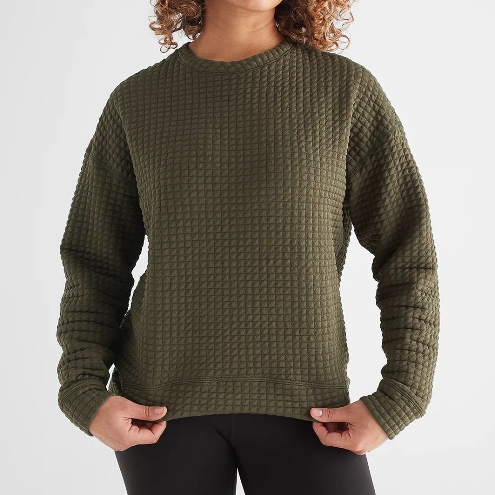 Flawed - NOBULL Women's Quilted Crew Pullover (Army Green, Size XS, Flaw in Pic)
